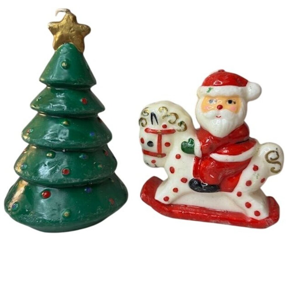 Vintage Christmas Santa & Tree Candle Set